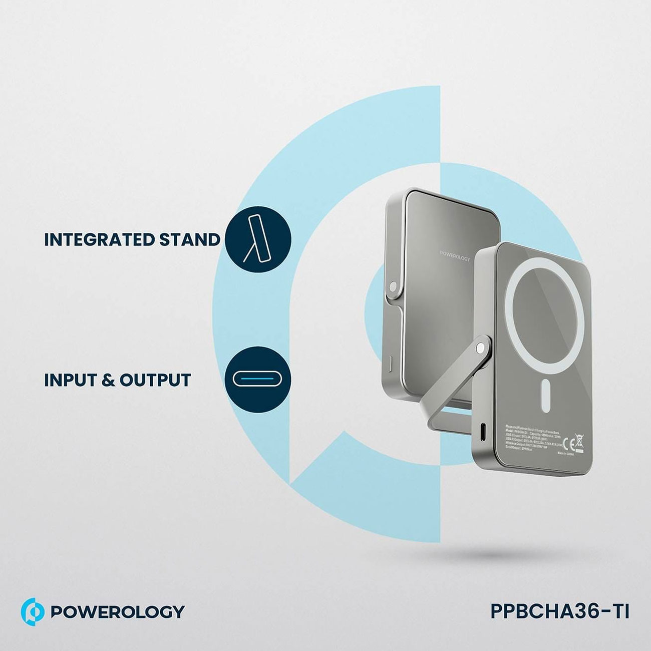 نمای کاربردی پاوربانک وایرلس Powerology PP036 10000mAh Magsafe Wireless 20W PD Fast Charging Power B