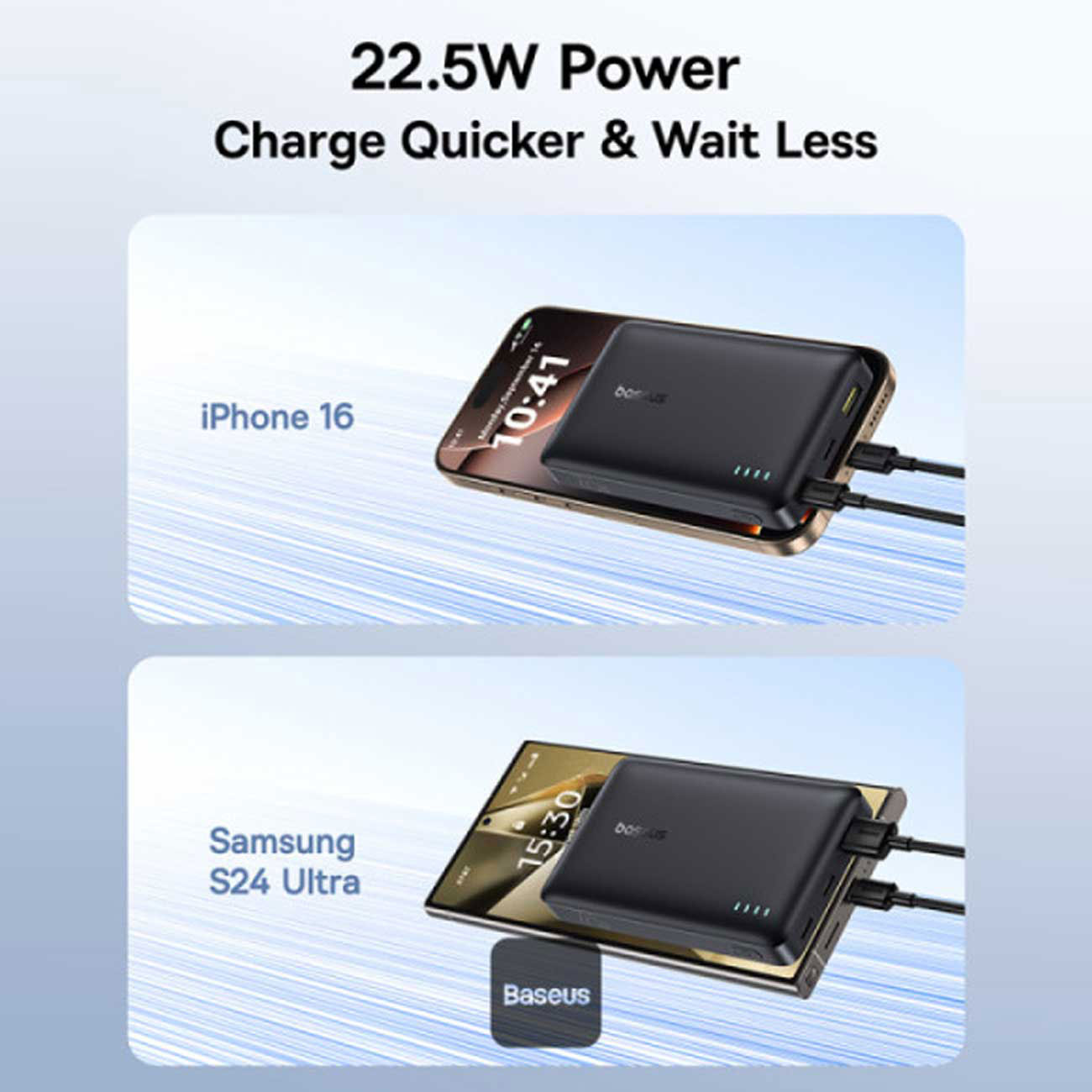 نمای کاربردی از پاور بانک بیسوس Baseus FP21 EnerFill 10000mAh 22.5W PD Fast Charging Power Bank Blac