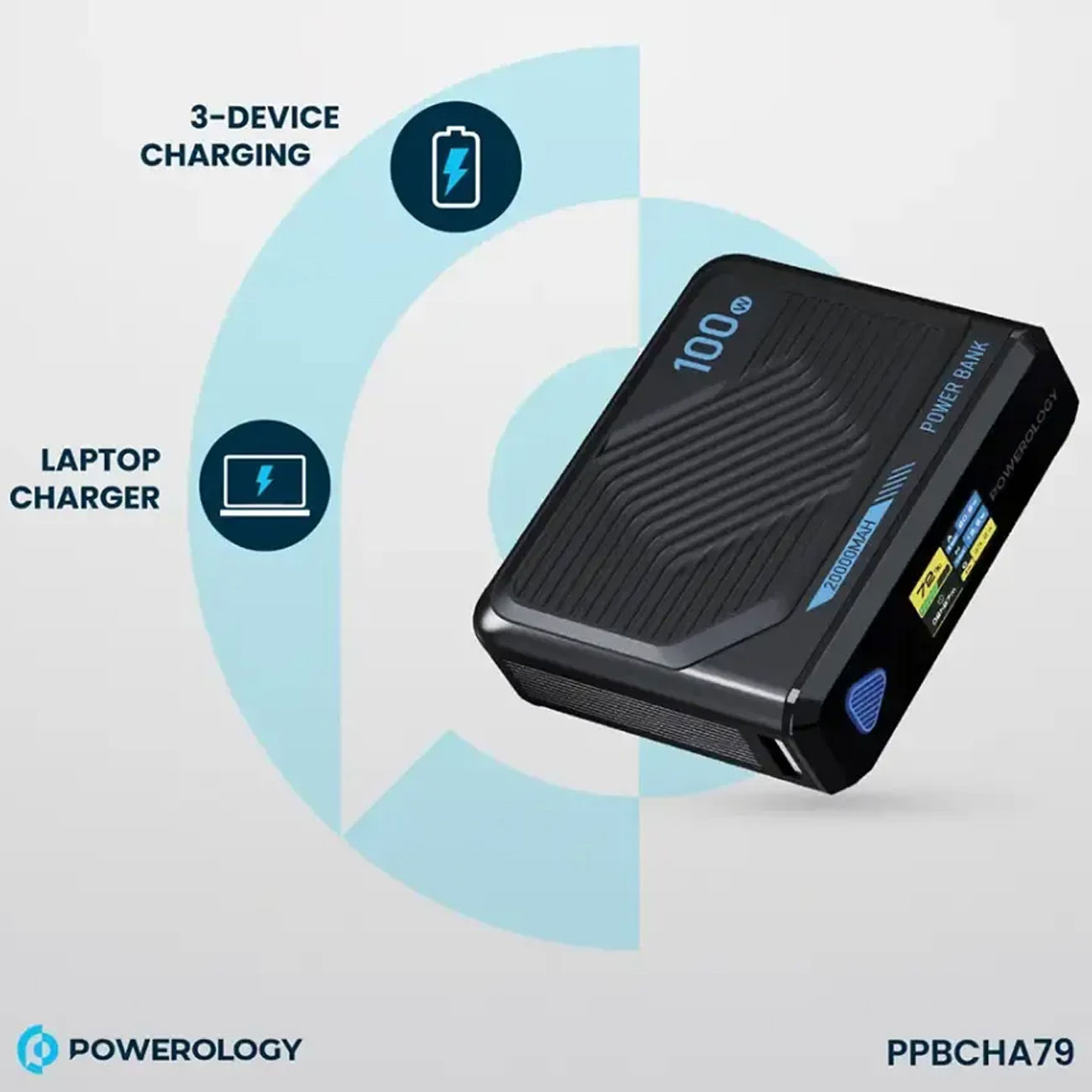 نمای کاربردی پاور بانک پاورولوژی Powerology PPBCHA79 Ultra Mini 20000mAh Power Bank