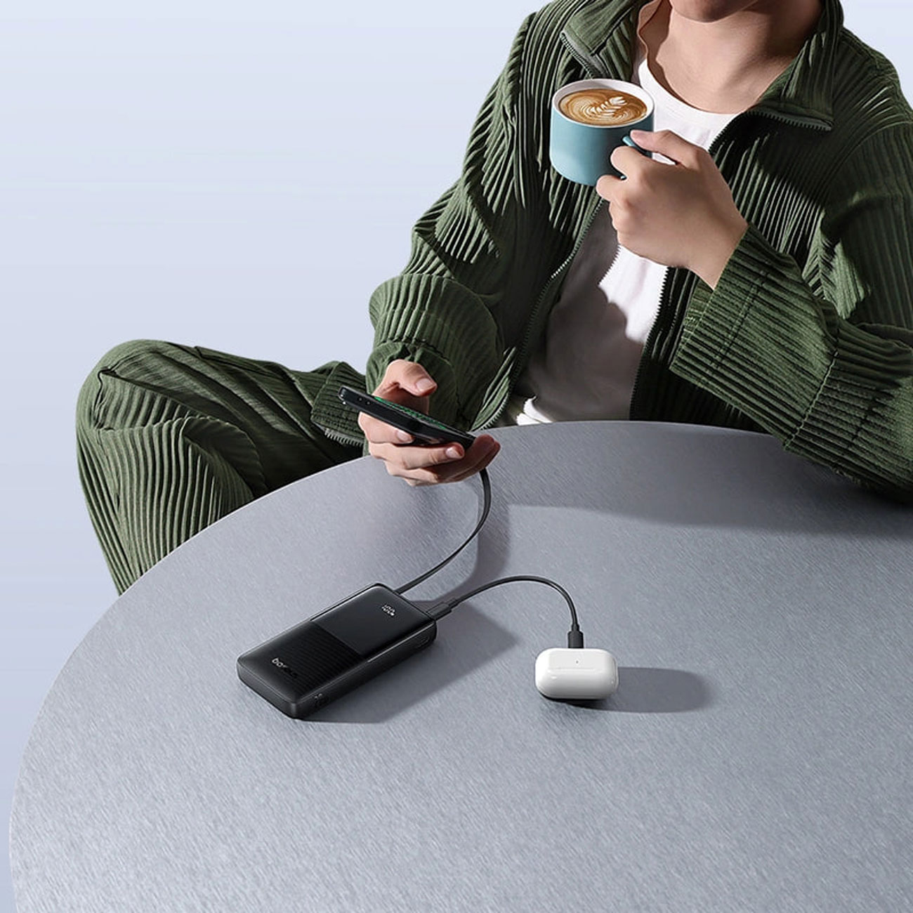 نمای کاربردی پاوربانک بیسوس Baseus PPBD2-1W20 P10077101113 Bipow 2 10000mAh with Built-In USB-C Cabl