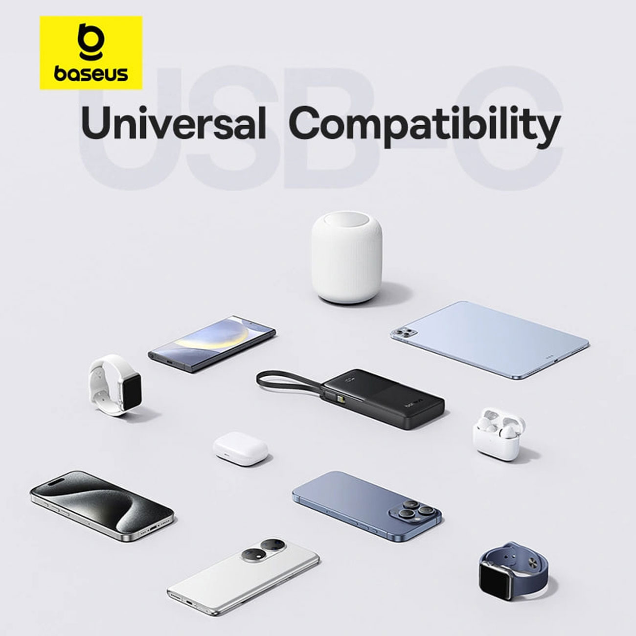 نمای کاربردی از پاور بانک بیسوس Baseus PPBD2-1W20 P10077101113 Bipow 2 10000mAh with Built-In USB-C 