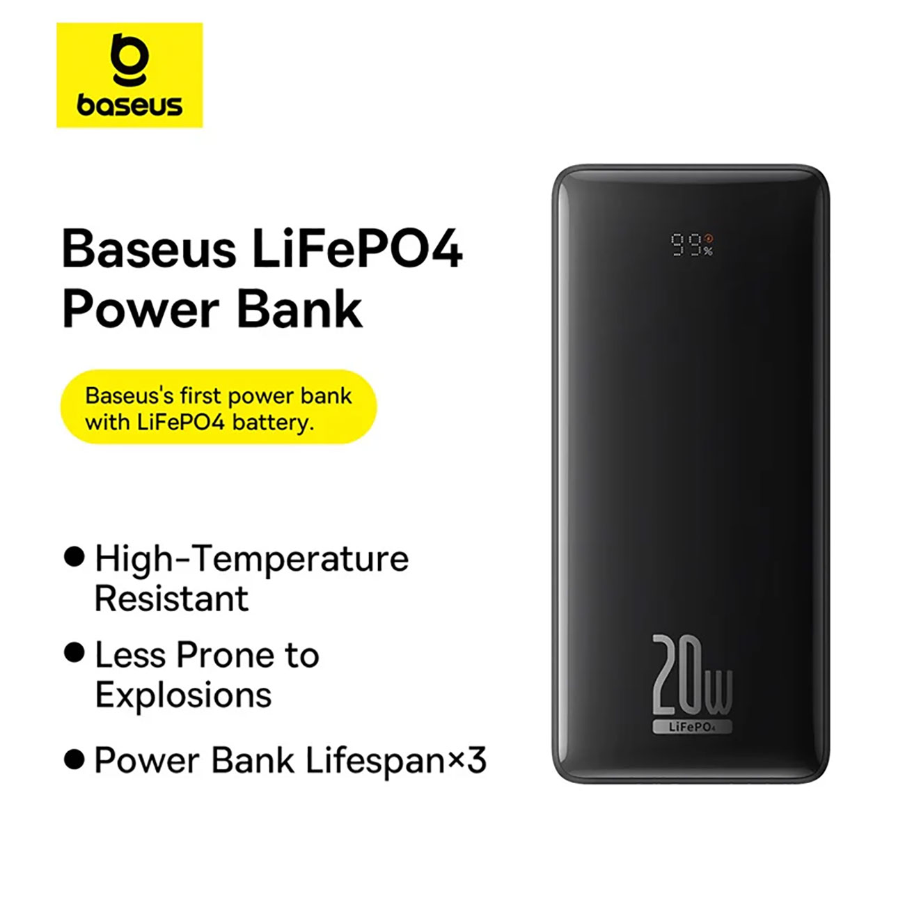 نمای کاربردی از پاوربانک Baseus LifePo4 PPLP184 20W 18400mAh Power Bank