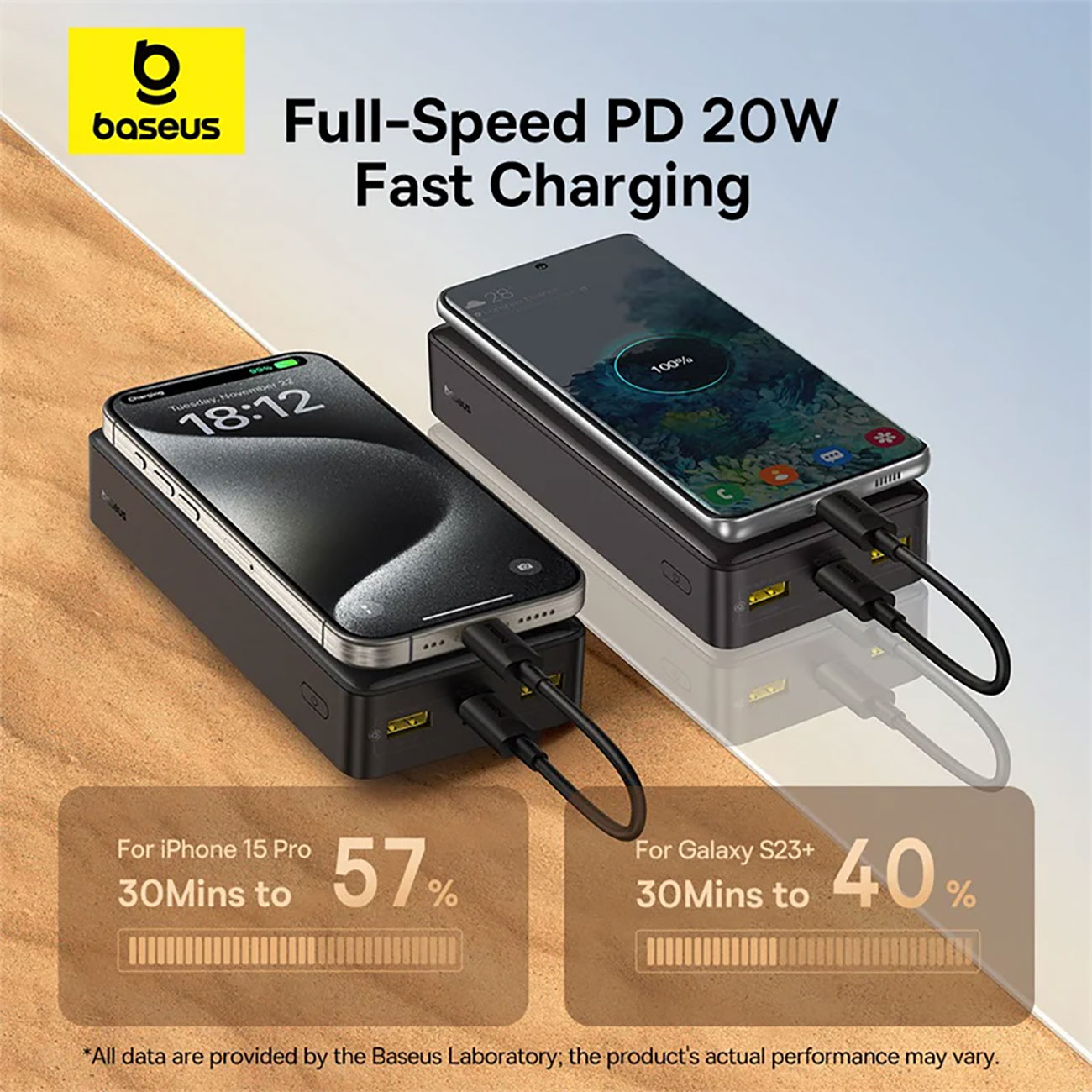 نمای کاربردی از پاوربانک بیسوس Baseus LifePo4 PPLP184 20W 18400mAh Power Bank