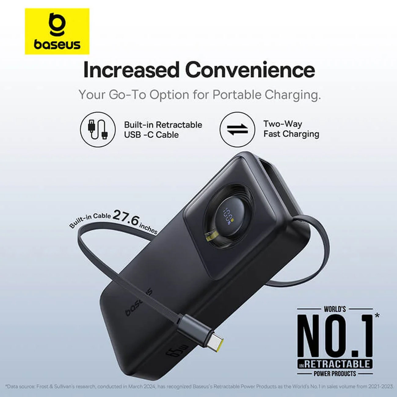 نمای کاربردی پاور بانک بیسوس Baseus PPLSC01-20 Free2Pull 20000mAh 65W with Retractable USB-C Cable P