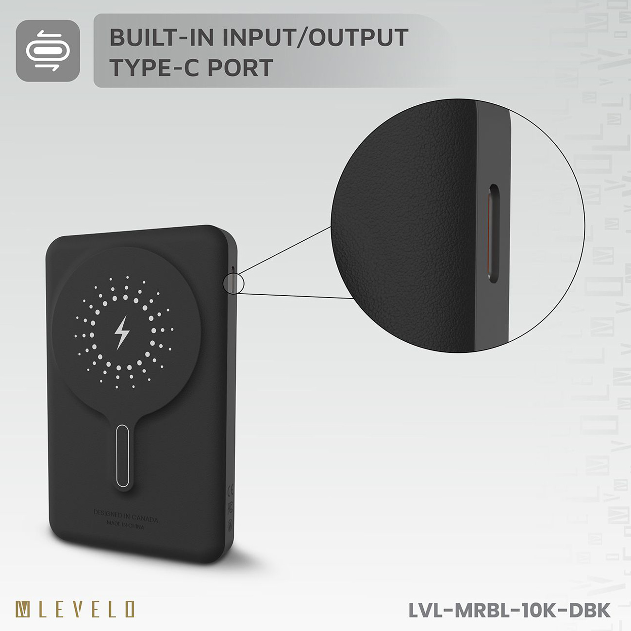 نمای کاربردی از پاوربانک لولو Levelo LVLMRBL10KORG MagSafe Leather 10000mAh Power Bank Black