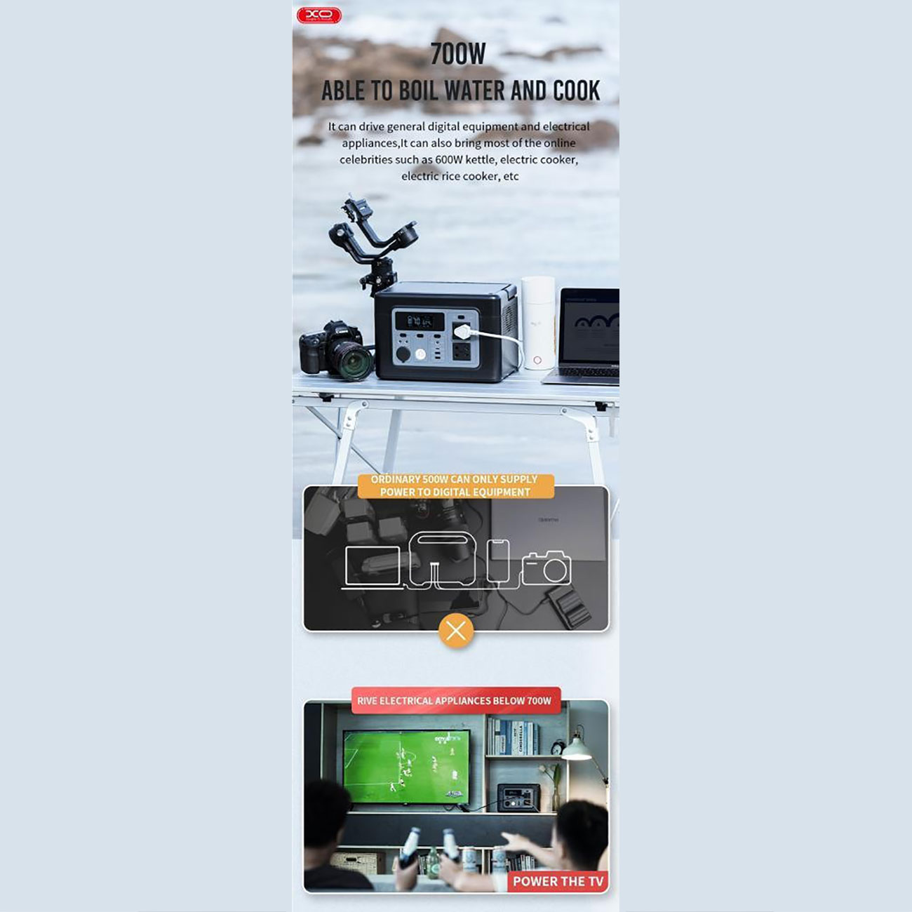 نمای کاربردی ذخیره کننده انرژی ایکس او XO XO-PSA-700 700W Portable Power Station