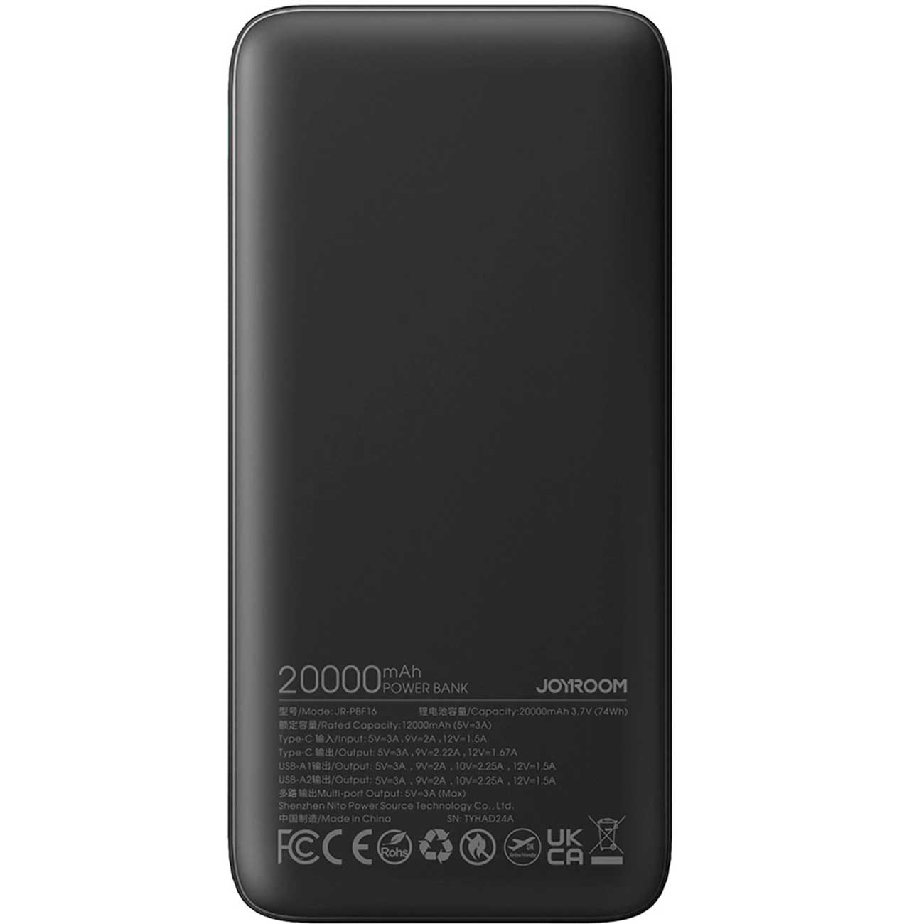 عکس از پشت پاوربانک جویروم Joyroom JR-PBF16 20W 20000mAh Power Bank