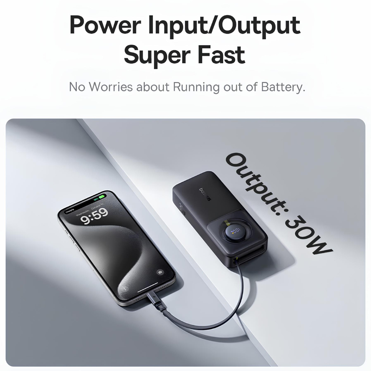 عکس در حال استفاده از پاور بانک بیسوس مشکی Baseus P100709 Free2Pull 10000mAh 30W Power Bank Black