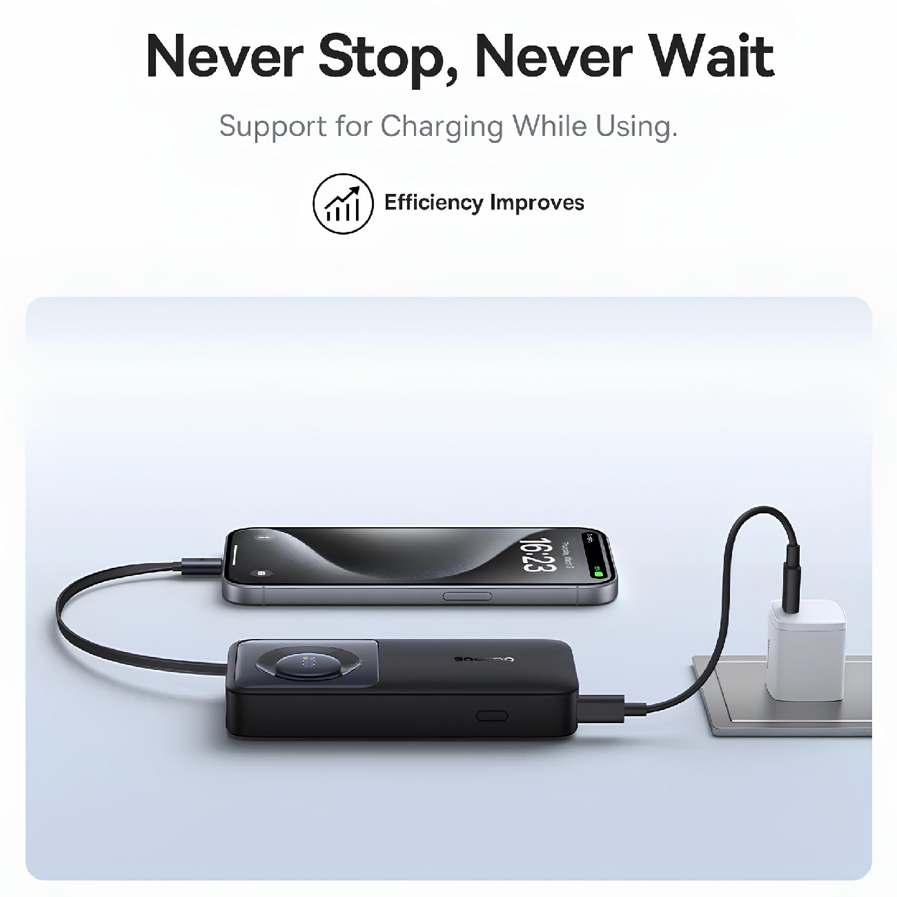 عکس در حال استفاده از پاور بانک بیسوس مشکی Baseus P100709 Free2Pull 10000mAh 30W Power Bank Black
