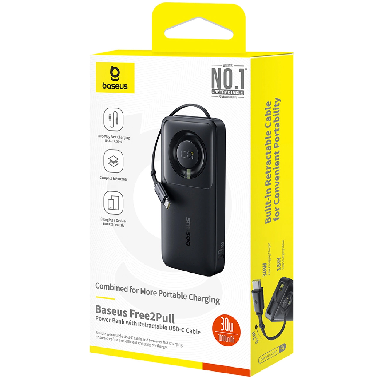 عکس از جعبه پاور بانک بیسوس مشکی Baseus P100709 Free2Pull 10000mAh 30W Power Bank Black