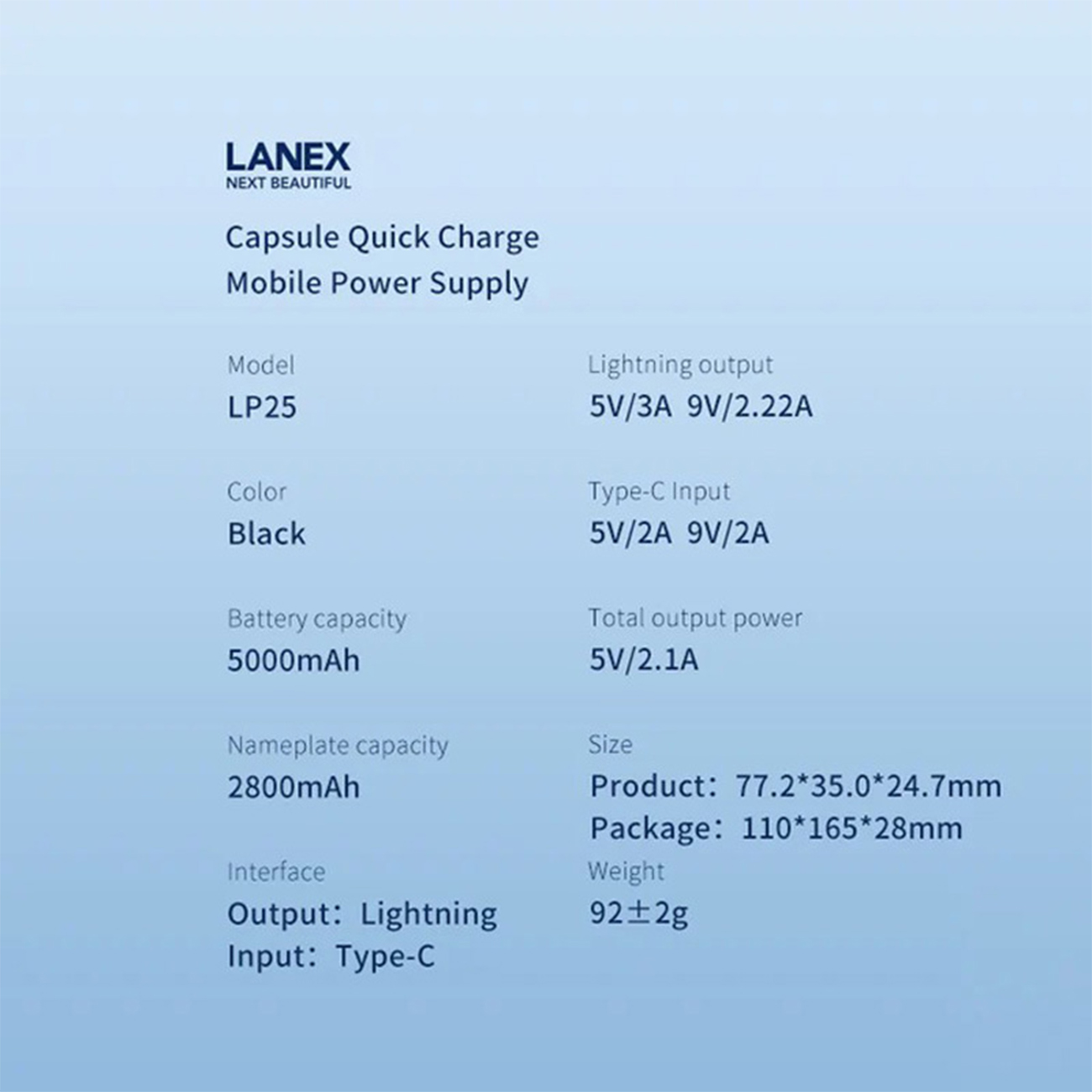 عکس از ویژگی های پاوربانک لانکس Lanex LP25 5000mAh Power Bank