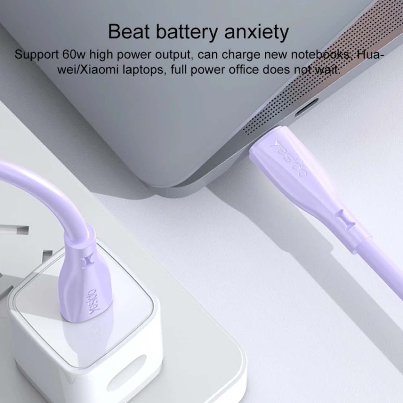 نمای کاربردی از کابل تایپ سی یسیدو Yesido CA152 1m USB-C Cable Purple