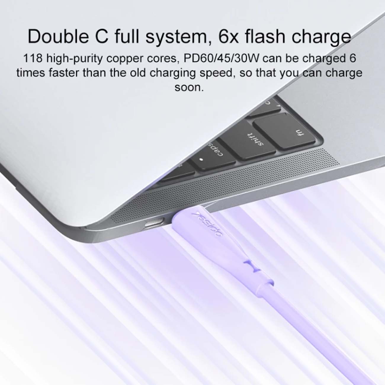نمای کاربردی کابل Yesido CA152 1m USB-C Cable Purple