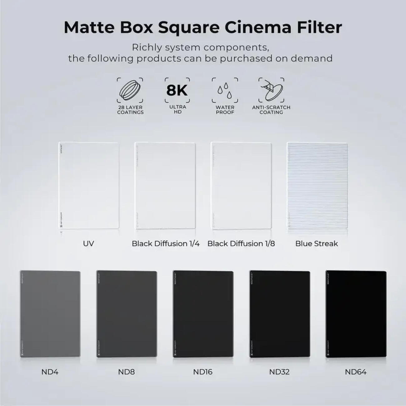 فیلتر لنز عکاسی کی اند اف 5K&F Concept SQUARE FILTER Black Diffusion 1/8 Matte bax sistem lens filte