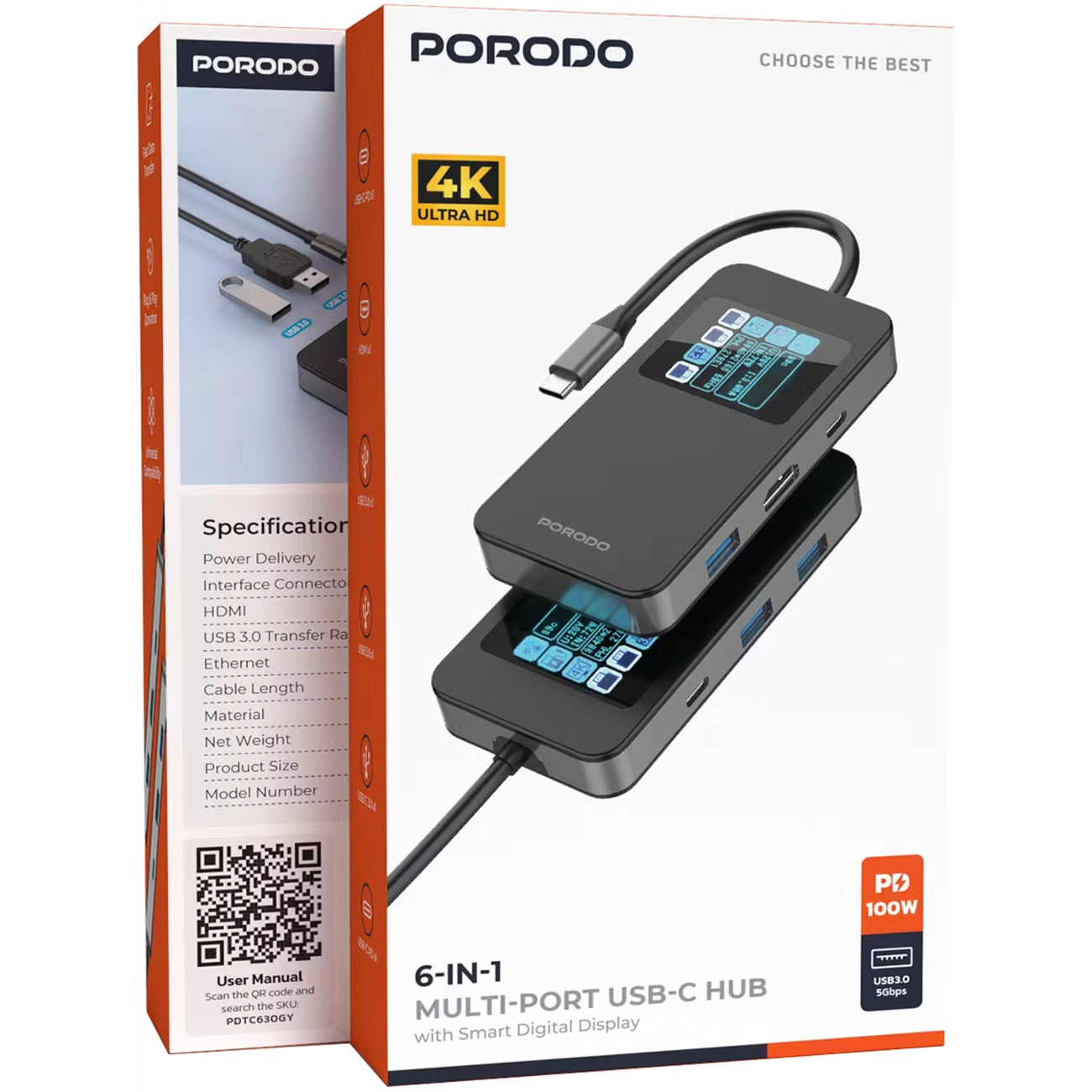 هاب تایپ سی 6 پورت پرودو Porodo Multi-Port USB-C Hub PDTC630GY
