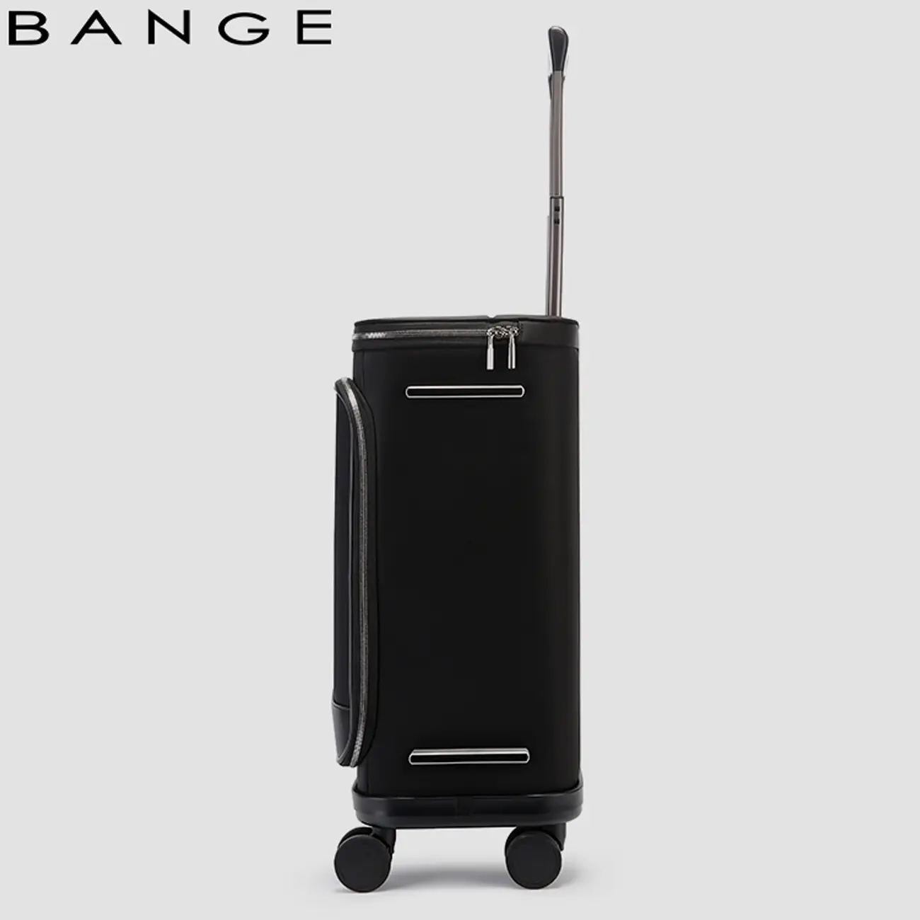 عکس از کنار چمدان بنج مشکی Bange QL700 Medium Travel Suitcase Fabric Haki with 4 Wheels Black