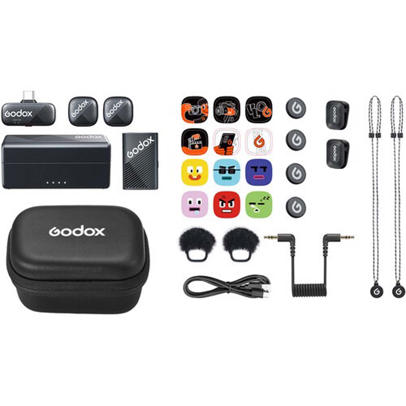 نمای کلی میکروفون دو نفره گودکس Godox Cube-C Combo Kit 1 Wireless Dual-Person Microphone