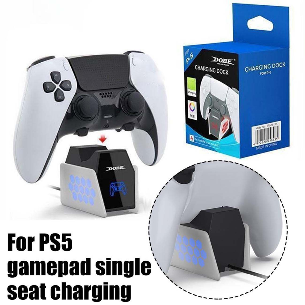 نمای کلی پایه شارژر دسته بازی پلی استیشن5 دابی Dobe TP5-35132 for PS5 Controller RGB Charging Statio