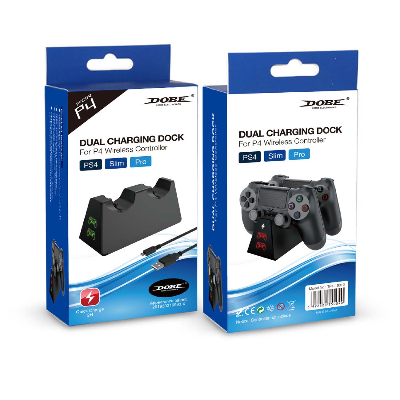 نمای جعبه پایه شارژر دسته بازی پلی استیشن4 دابی Dobe TP4-19012 PS4 Dual Controller Charging Station