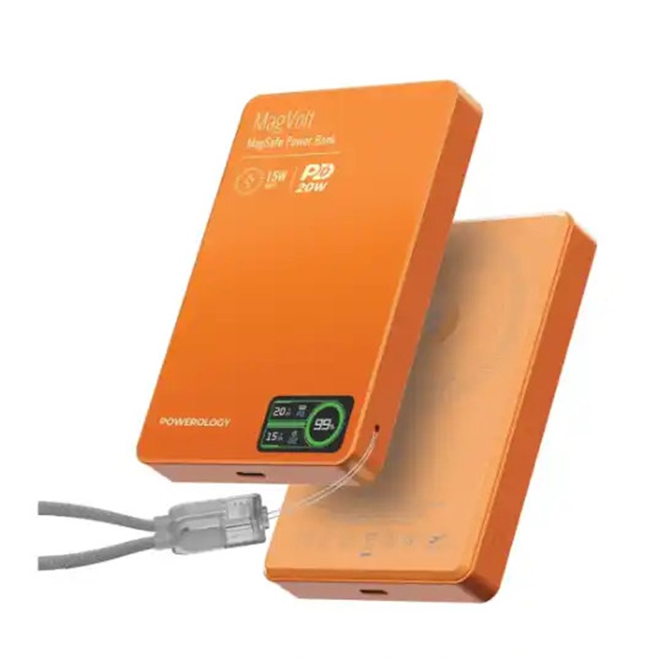 پاوربانک وایرلس پاورولوژی Powerology PPBCHA75 MagVolt 10000mAh Power Bank Orange