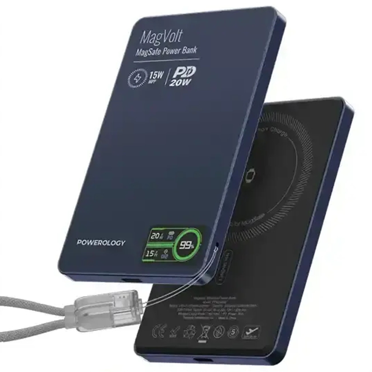 پاوربانک وایرلس پاورولوژی Powerology PPBCHA62 MagVolt 5000mAh Power Bank Blue
