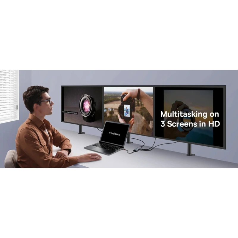 هاب هفت پورت تایپ سی بیسوس Baseus 7 in 1 Triple-Display Hub BS-OH117