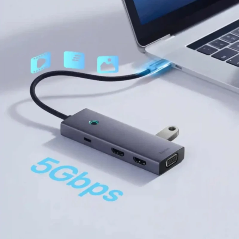 هاب هفت پورت تایپ سی بیسوس Baseus 7 in 1 Triple-Display Hub BS-OH117