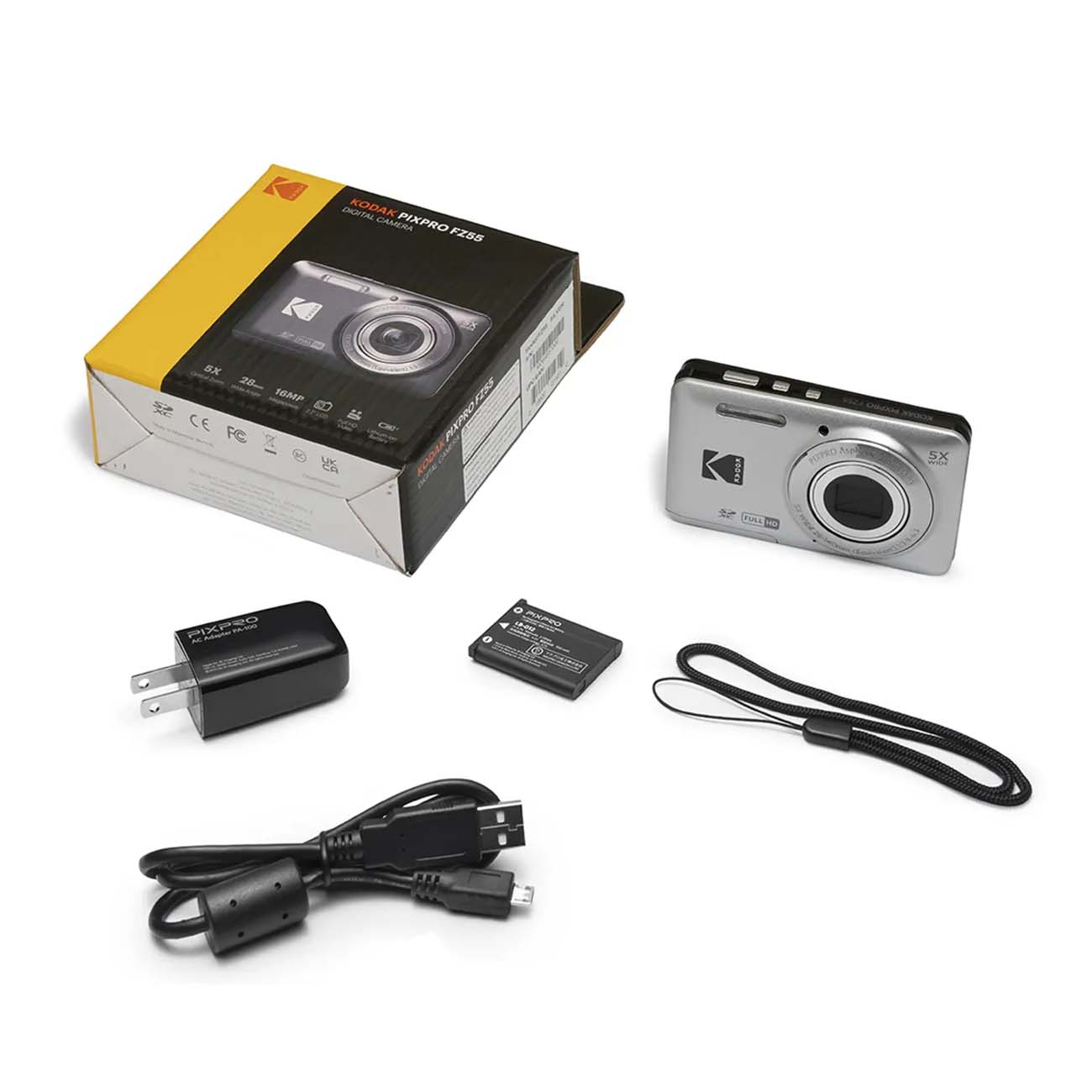 نمای اقلام دوربین کامپکت کداک Kodak PIXPRO FZ55 Digital Camera Silver