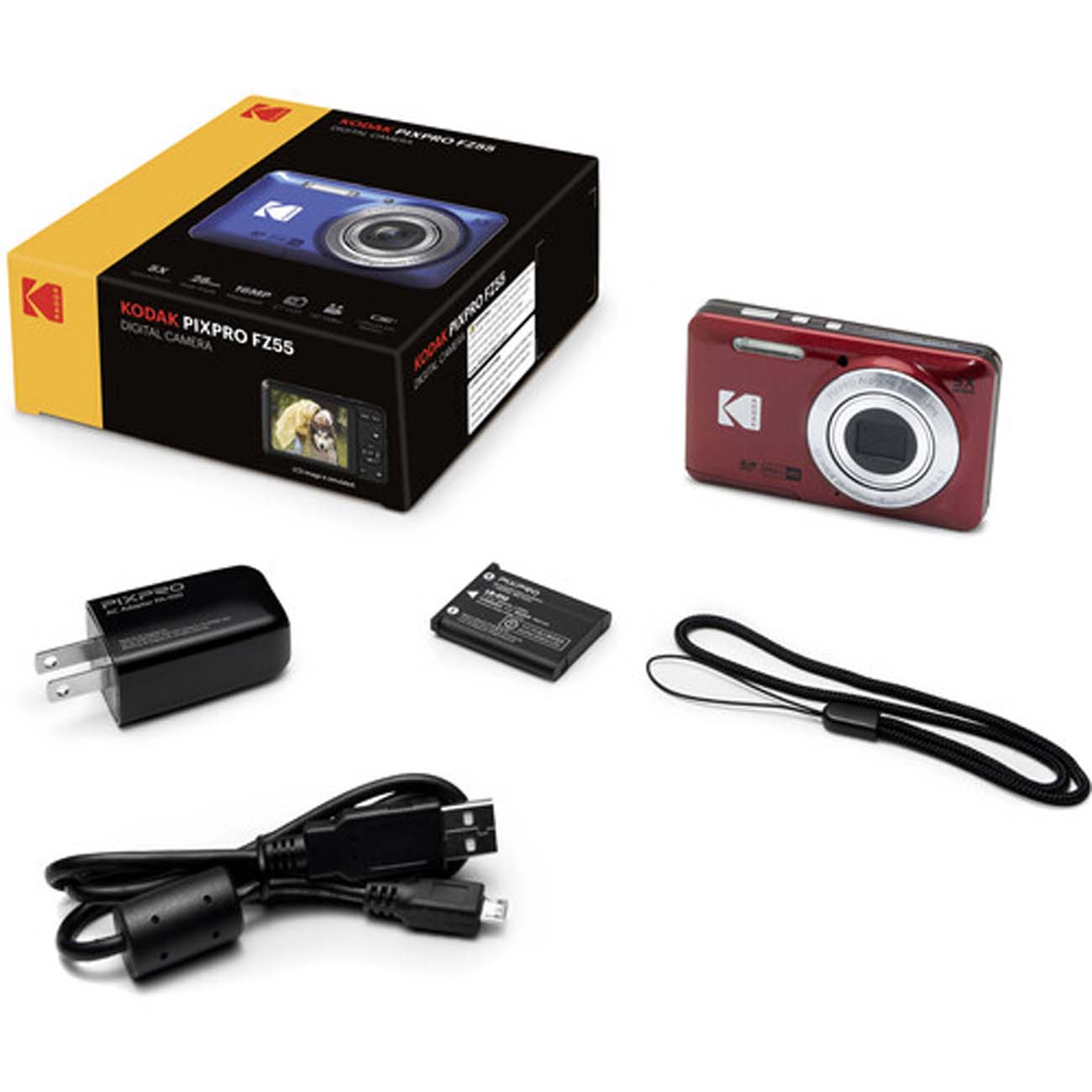 نمای اقلام دوربین کامپکت کداک Kodak PIXPRO FZ55 Digital Camera Red