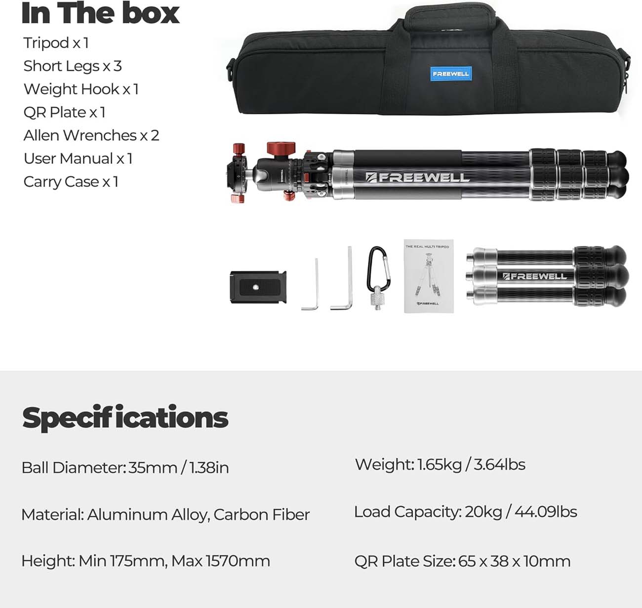 نمای کاربردی سه‌پایه چند کاره فری‌ ول Freewell 5 in 1 Real Multi Carbon Fiber Tripod