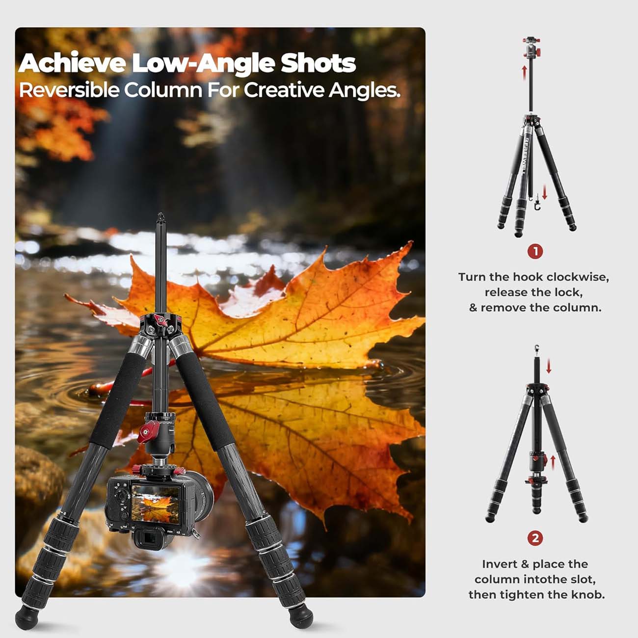نمای کاربردی سه‌ پایه چندکاره فری‌ ول Freewell 5 in 1 Real Multi Carbon Fiber Tripod