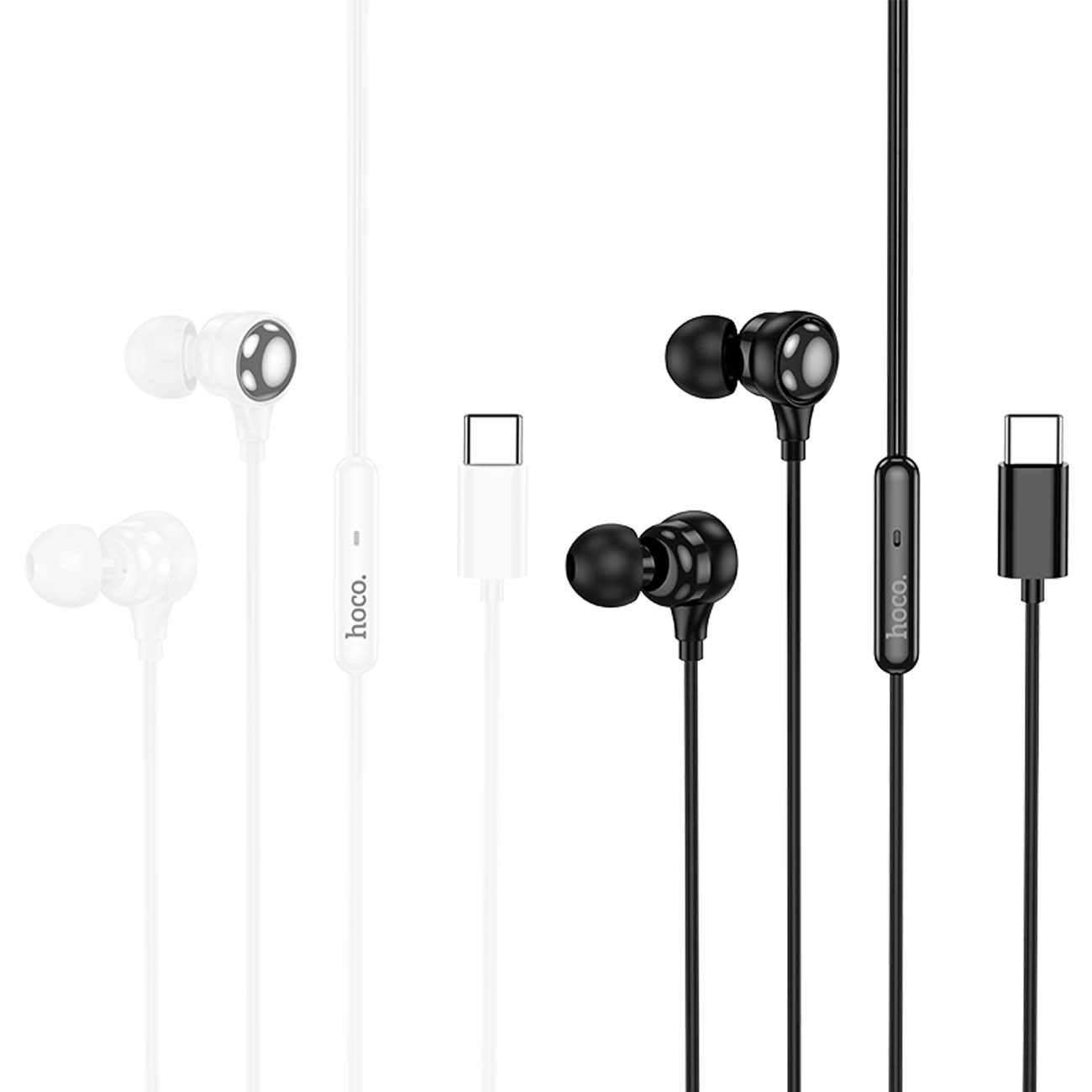 نمای روبه رو از هندزفری سیمی هوکو Hoco M116 Type-C Benevolent Universal Digital Wired Handsfree Whit