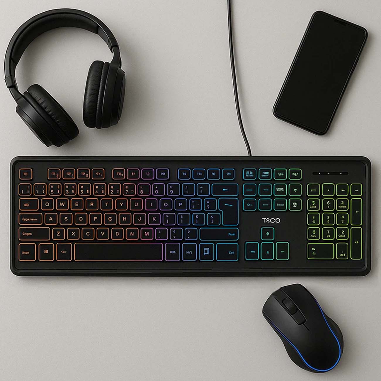 نمای کاربردی کیبورد تسکو Tsco TK 8046 Full Size RGB Membrane Wired Keyboard