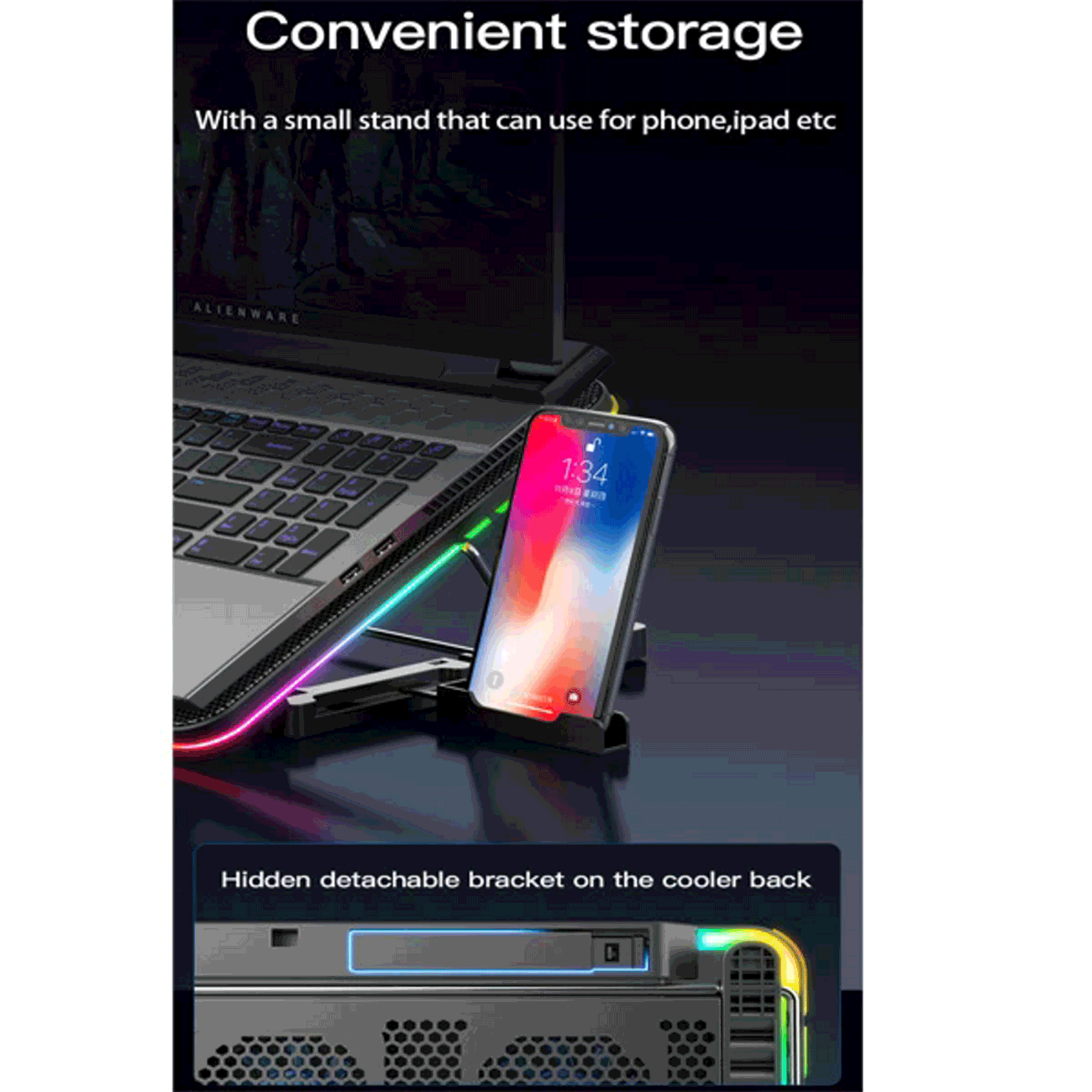 پایه خنک کننده لپ تاپ کول کلد CoolCold F5RGB Laptop Cooling Pad