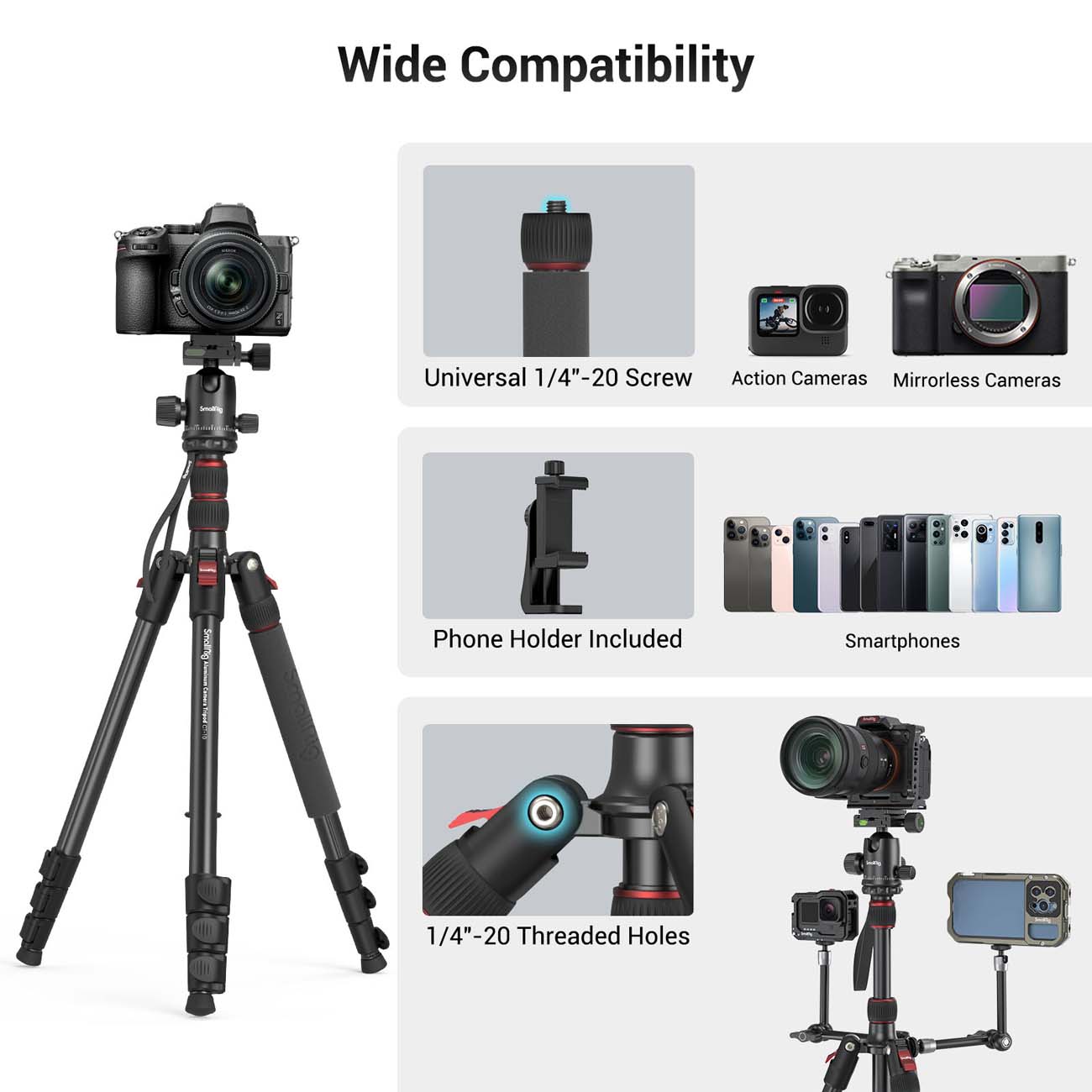 نمای کاربردی سه‌ پایه دوربین اسمال ریگ SmallRig CT-10 Aluminum Camera Tripod