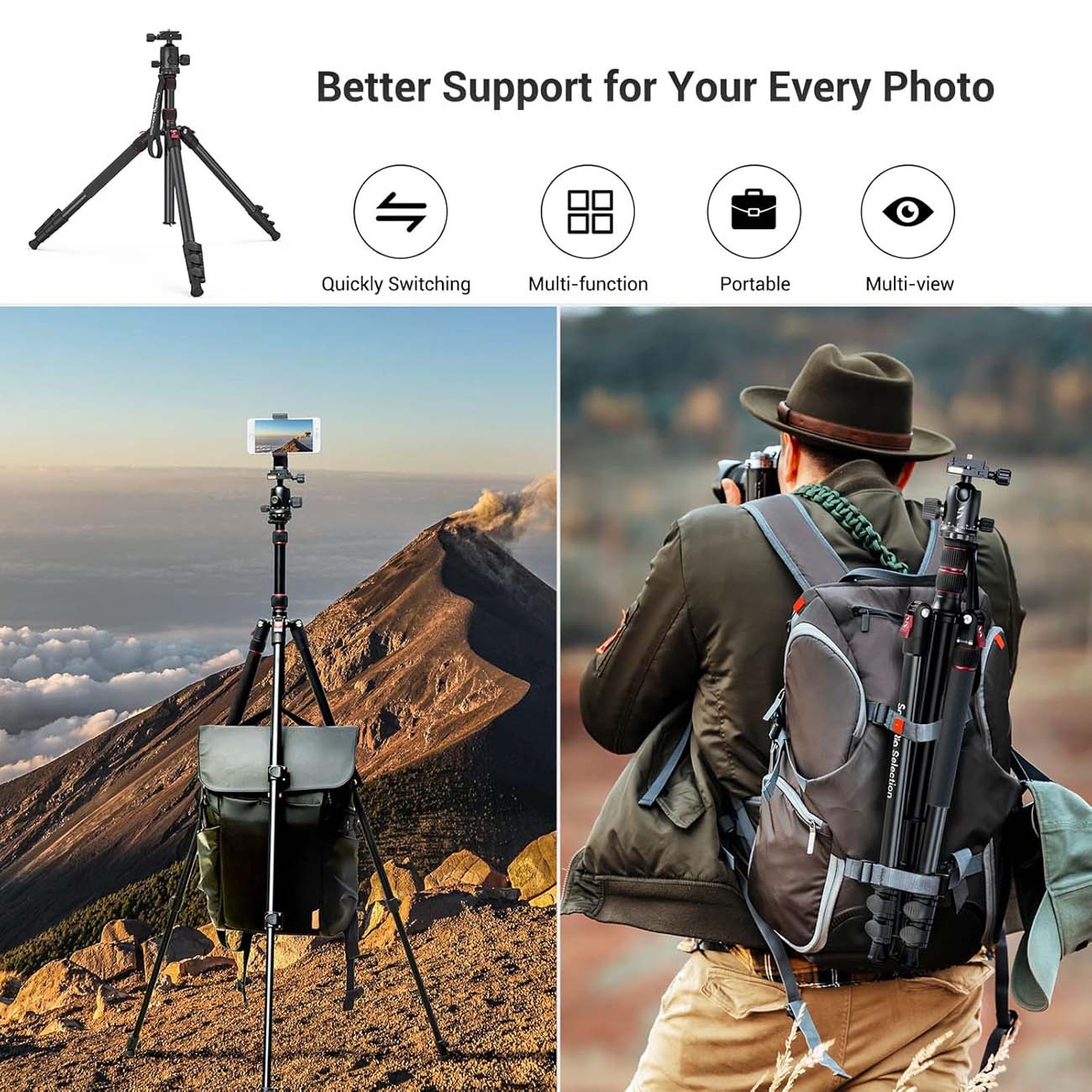نمای کاربردی سه‌پایه دوربین SmallRig CT-10 Aluminum Camera Tripod