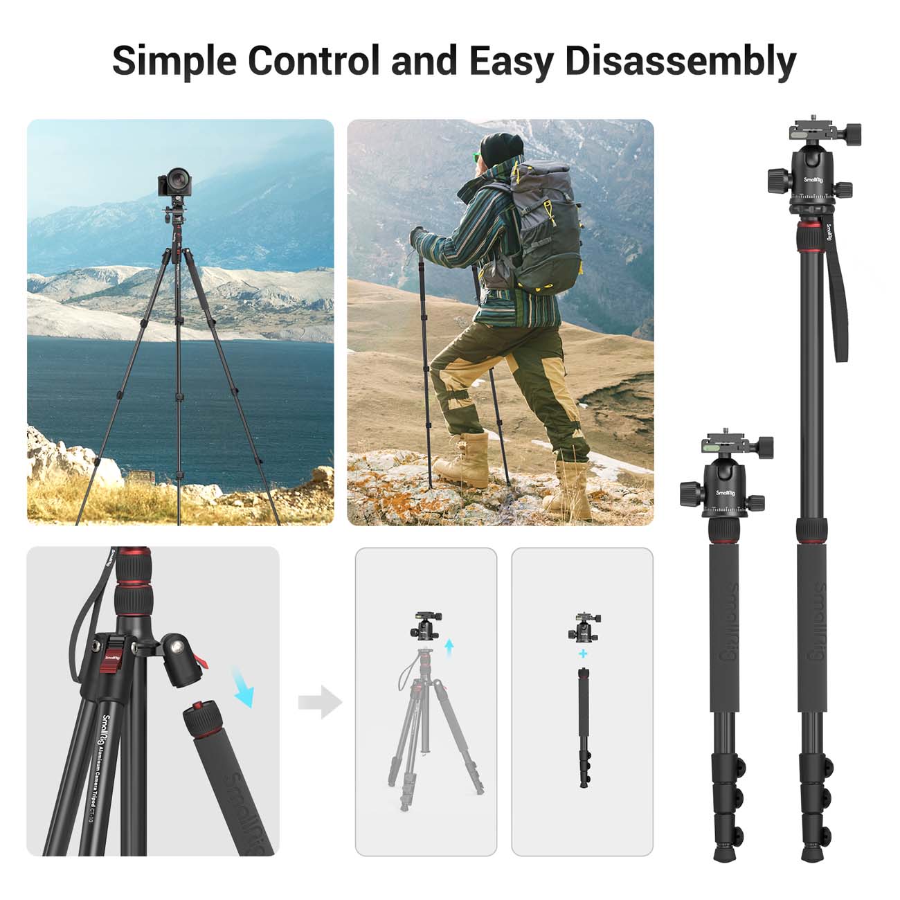 نمای کاربردی از سه‌ پایه دوربین اسمال ریگ SmallRig CT-10 Aluminum Camera Tripod