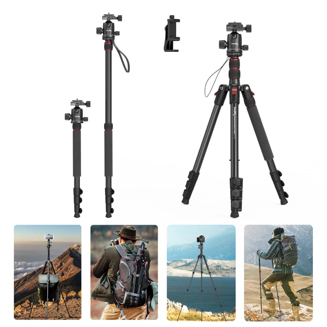 نمای کاربردی سه‌پایه اسمال ریگ SmallRig CT-10 Aluminum Camera Tripod
