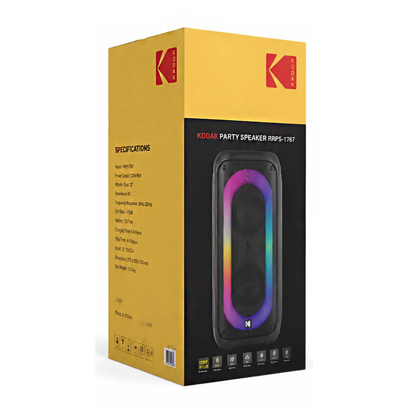 نمای جعبه اسپیکر بلوتوثی کداک Kodak PRPS-1787 Portable Bluetooth Party Speaker