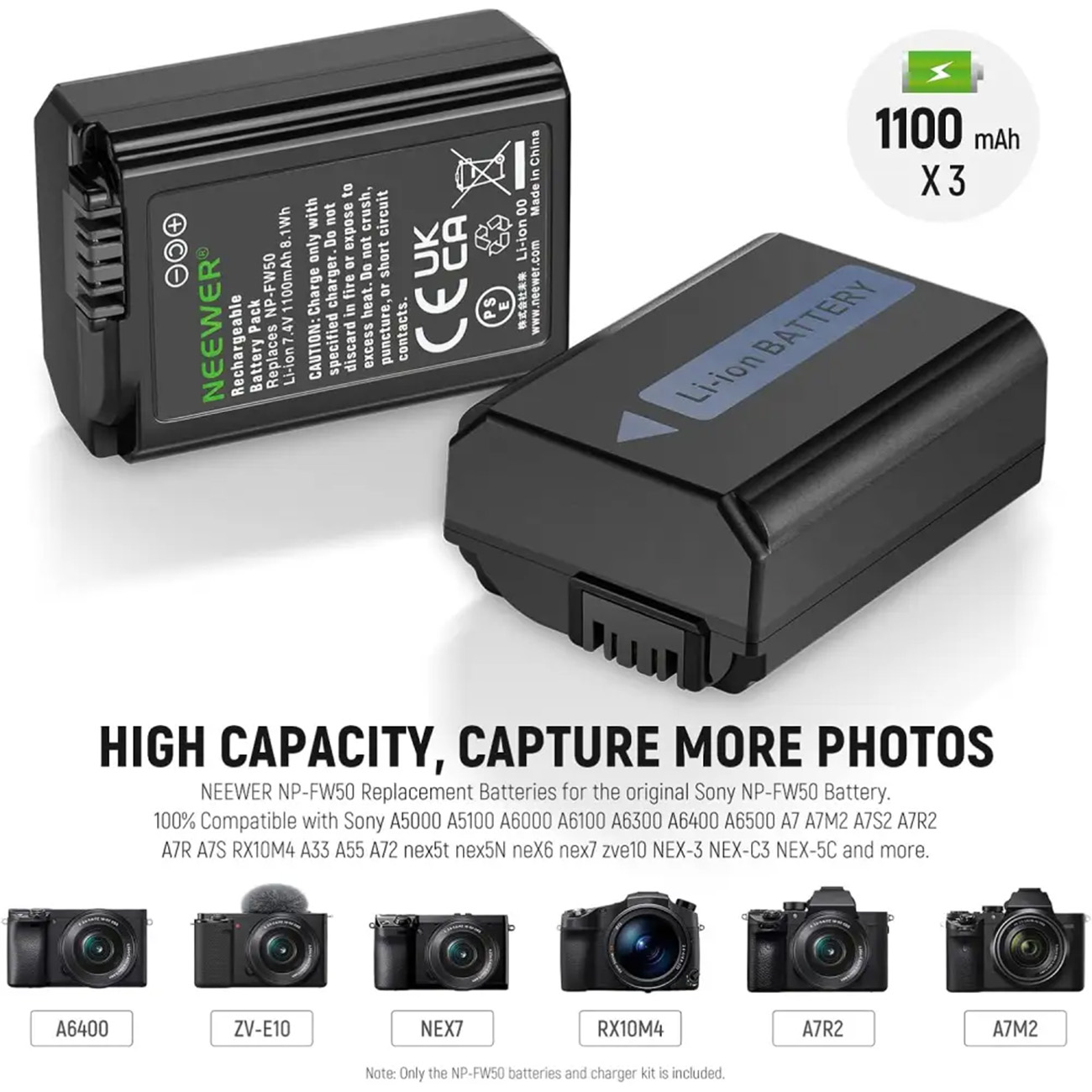دوربین های سازگار با شارژر نیور NEEWER NP FW50 1100MAH NP FW50Batttery And Trio Charger
