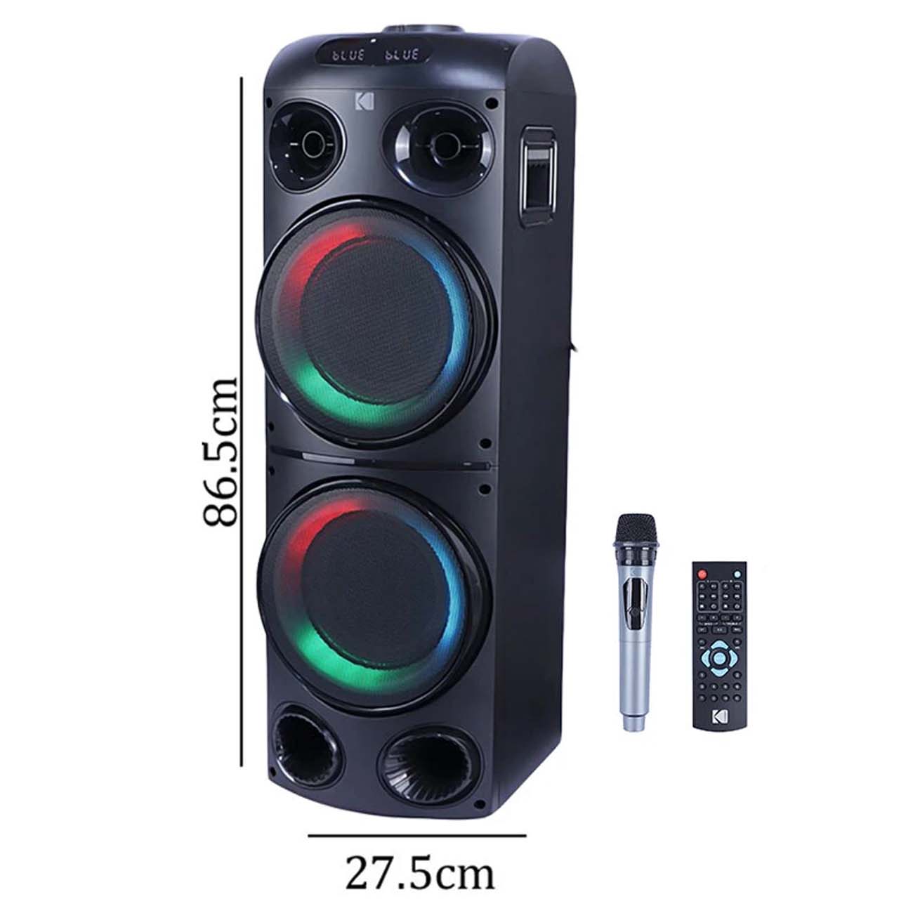 نمای ابعاد اسپیکر بلوتوثی پارتی باکس کداک Kodak PRPS-1831 Bluetooth Party Speaker
