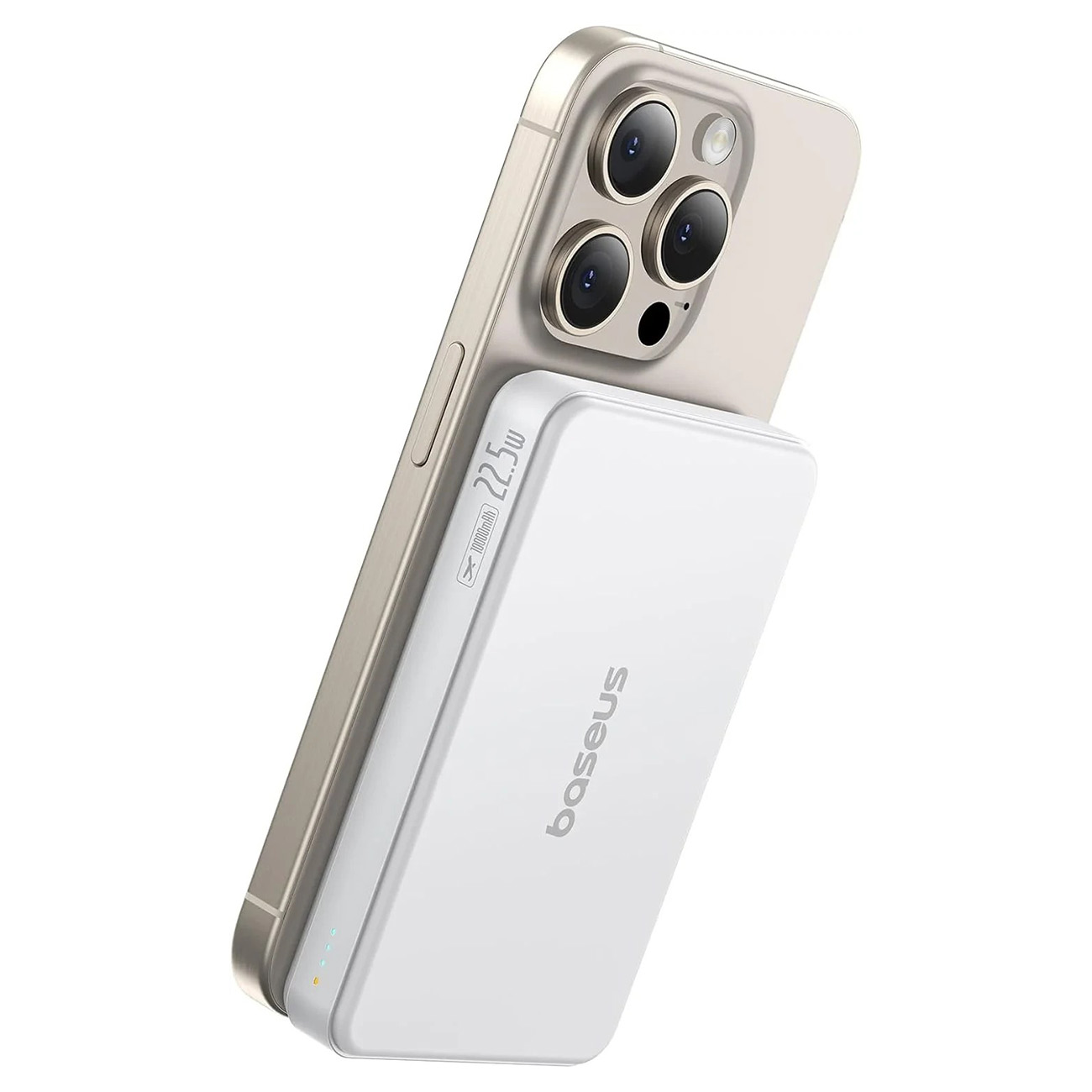 نمای اتصال پاوربانک مگنتی 22.5 وات بیسوس Baseus Airpow II PPWPQ10-20 Magnetic Power Bank White