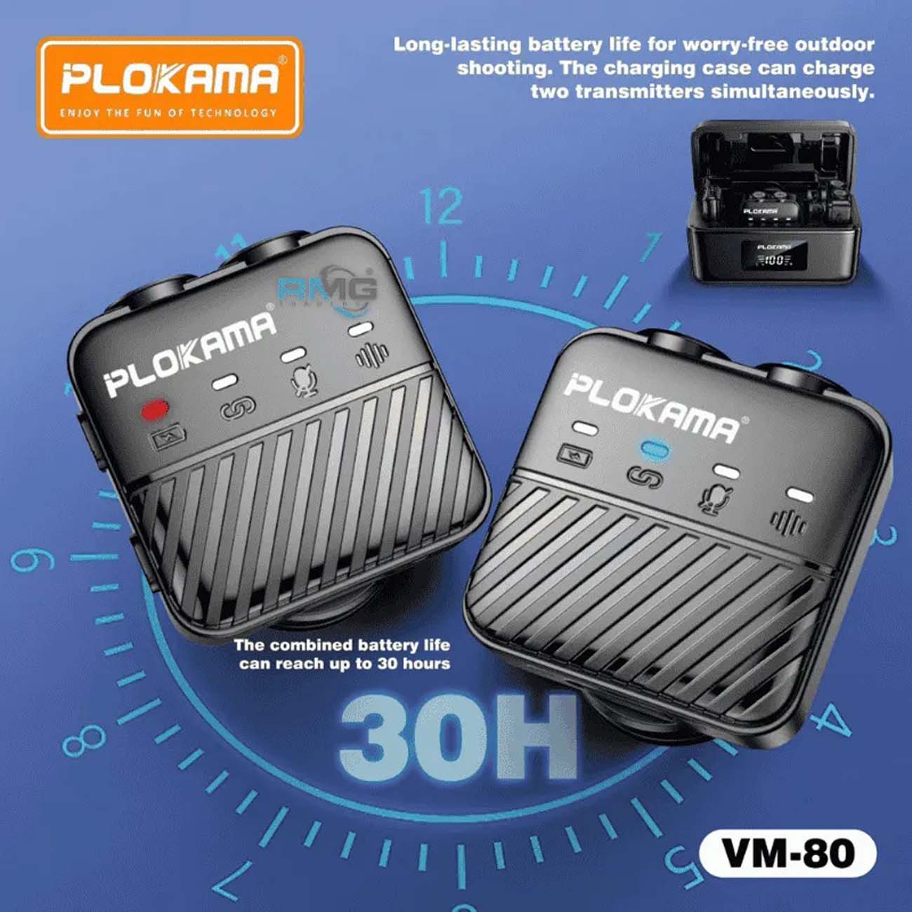 نمای کاربردی از میکروفون بی‌سیم پلوکاما Plokama VM-80 Dual Wireless Lavalier Microphone