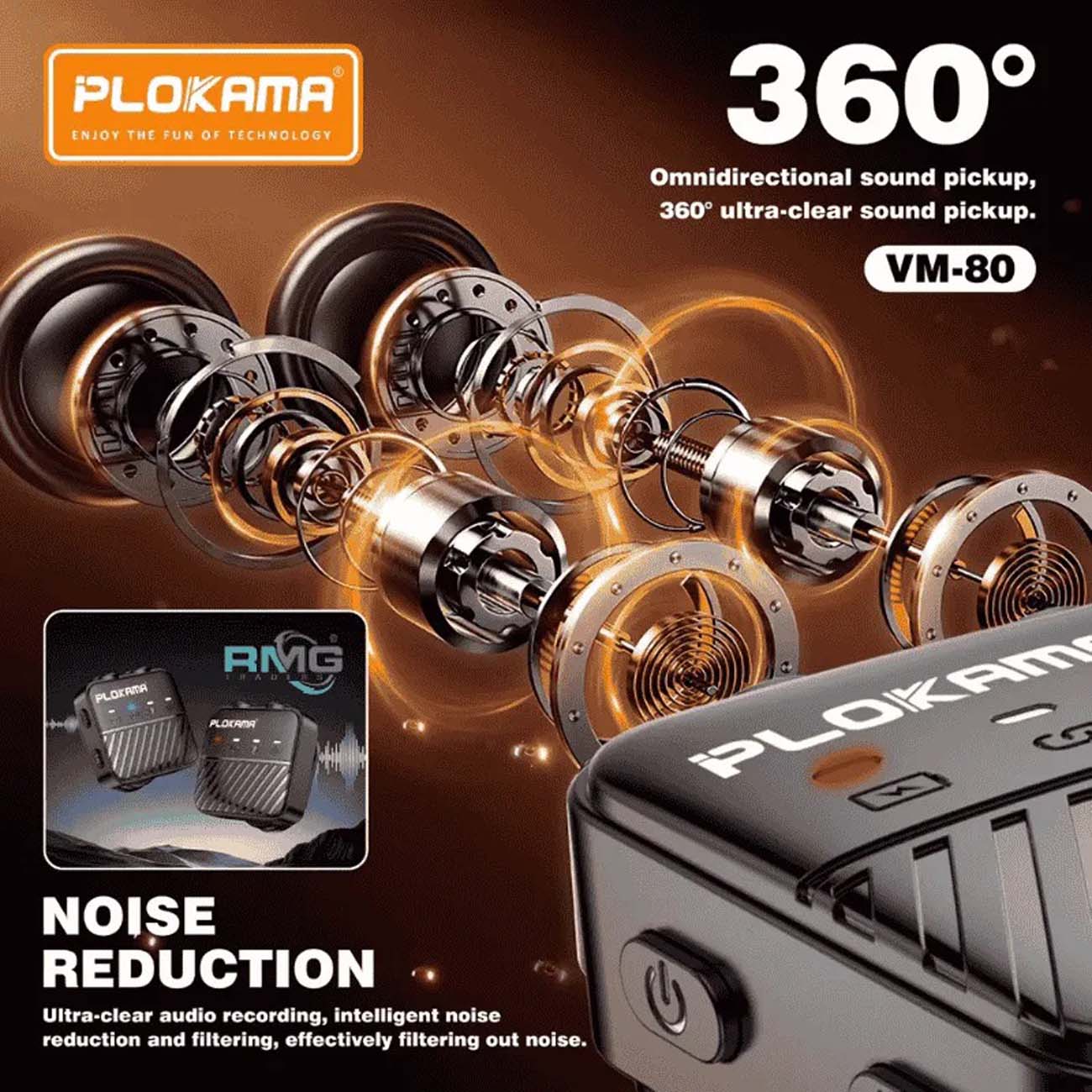 نمای کاربردی میکروفون یقه‌ای پلوکاما Plokama VM-80 Dual Wireless Lavalier Microphone