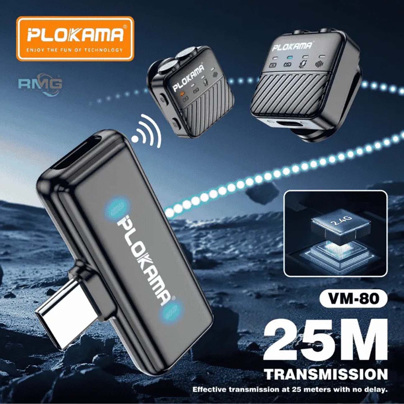نمای کاربردی از میکروفون یقه‌ای بی‌سیم پلوکاما Plokama VM-80 Dual Wireless Lavalier Microphone