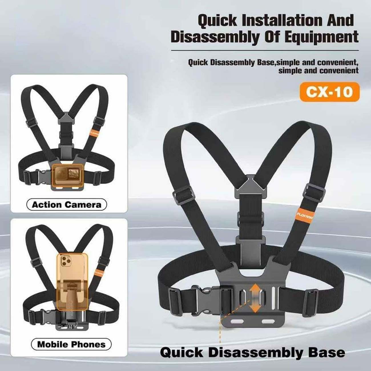 نمای کاربردی سینه‌بند نگهدارنده موبایل و دوربین پلوکاما Plokama CX-10 Chest Mount Camera & Phone Hol