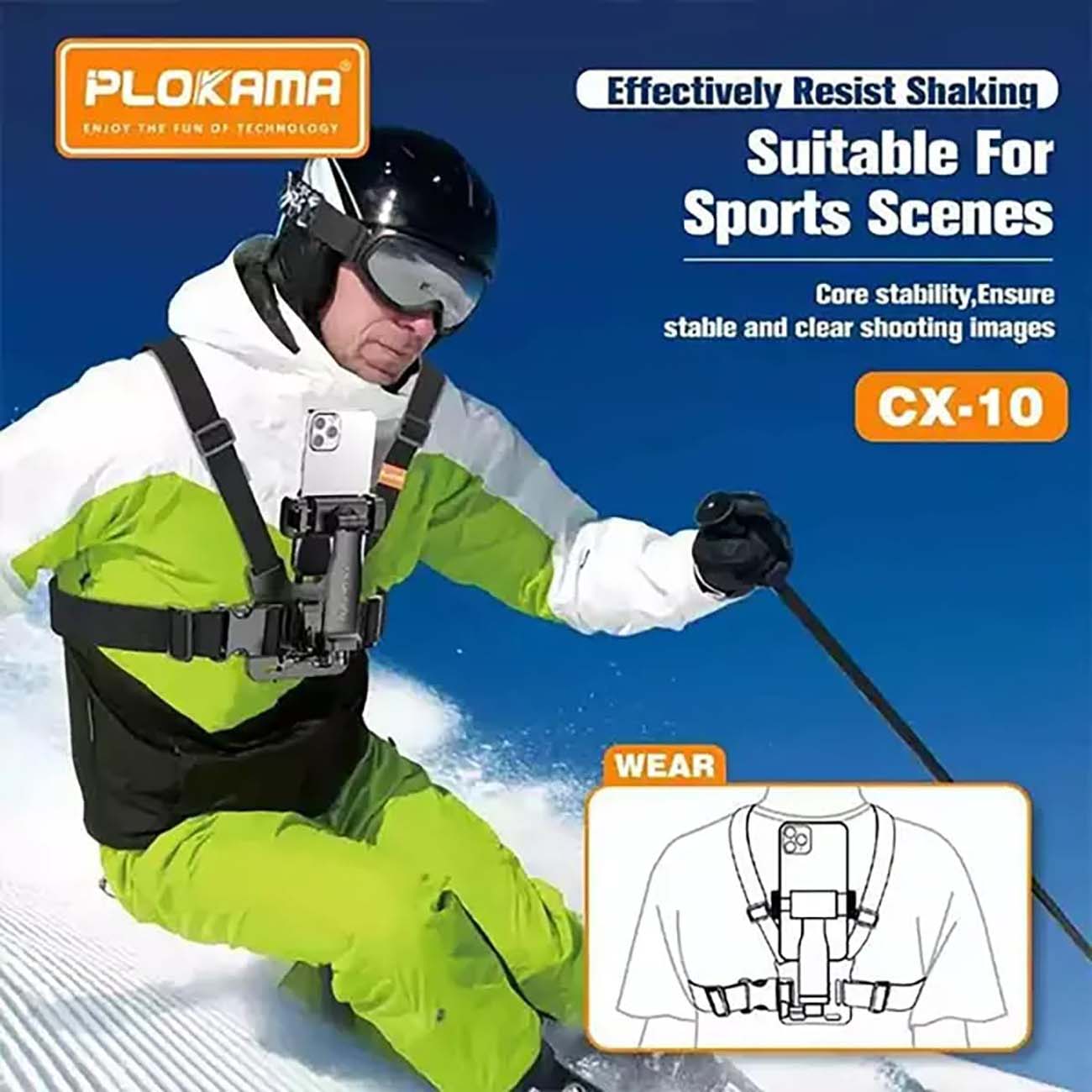 نمای کاربردی سینه‌ بند نگهدارنده موبایل پلوکاما Plokama CX-10 Chest Mount Camera & Phone Holder