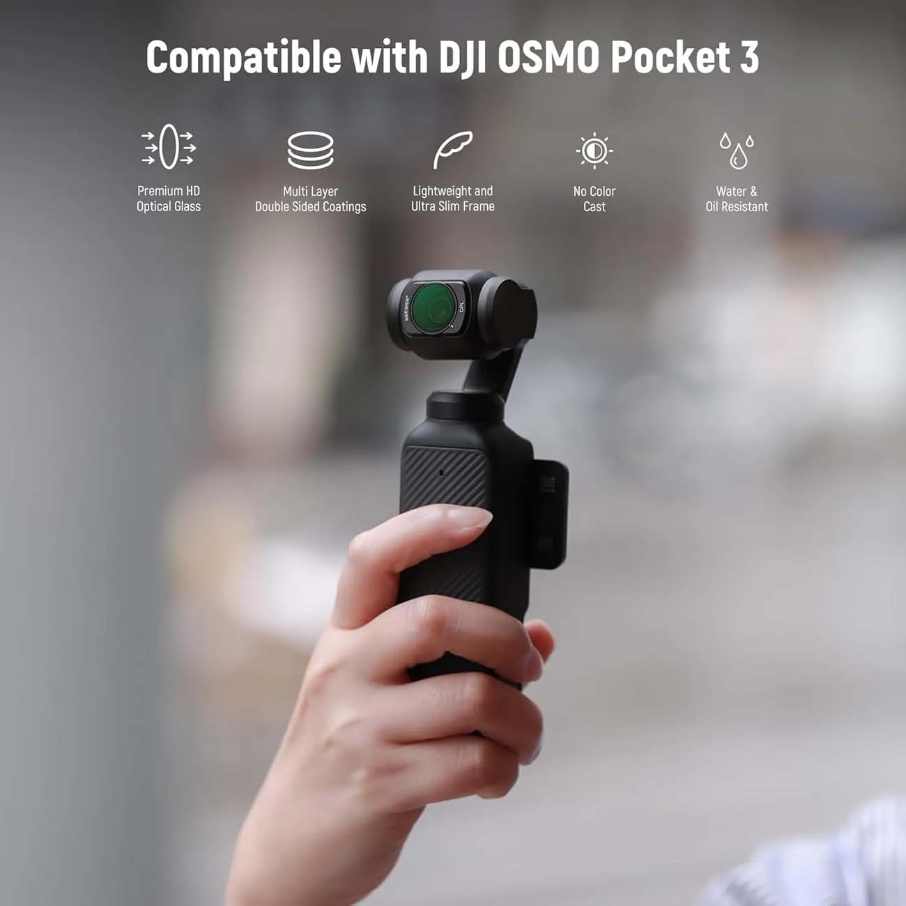 نمای کاربردی از فیلتر ND نیور Neewer FL-P5 4-Pack Magnetic ND Filter Set for DJI Osmo Pocket 3