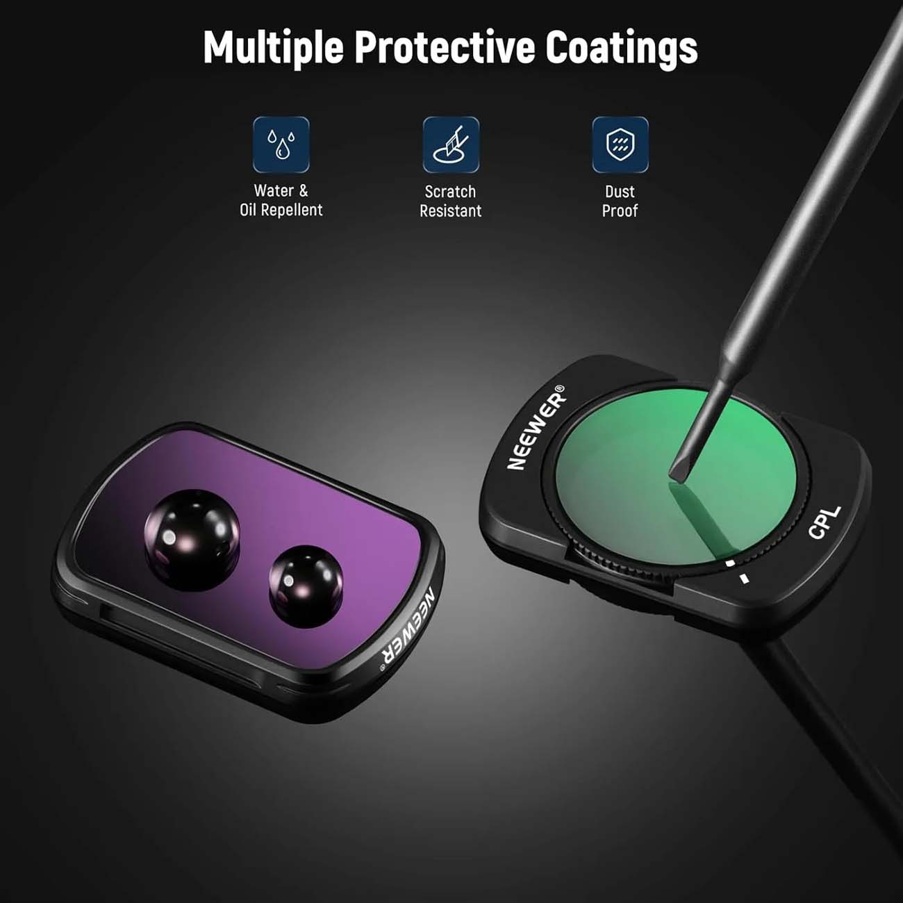 نمای کاربردی فیلتر نیور Neewer FL-P5 4-Pack Magnetic ND Filter Set for DJI Osmo Pocket 3