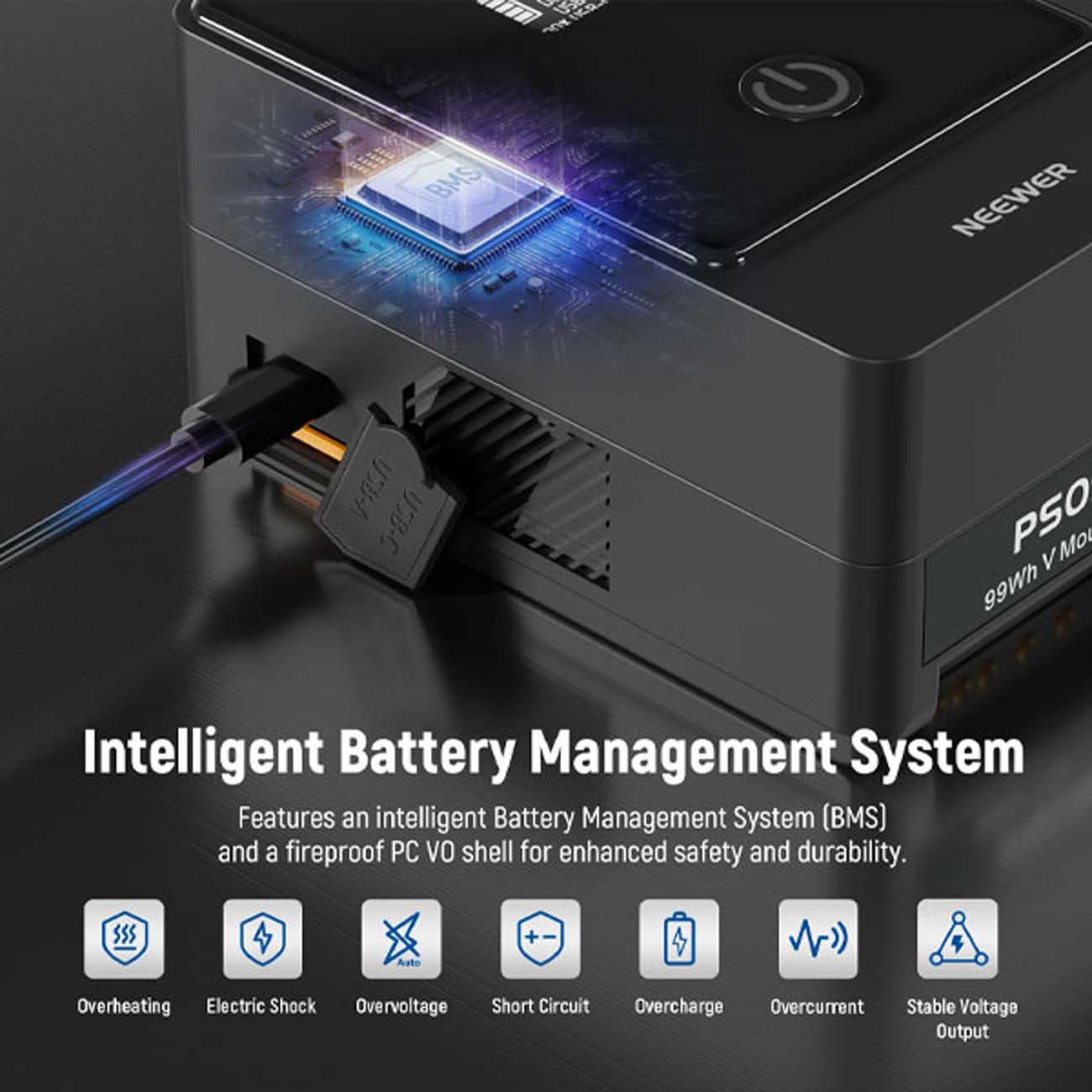 نمای کاربردی از باتری وی‌مانت نیور Neewer PS099E Mini 99Wh V-Mount Battery